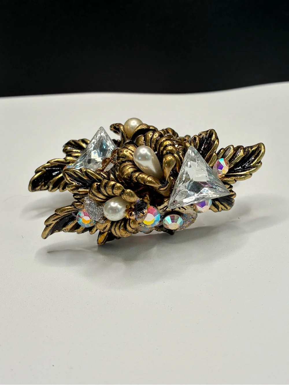 Vintage Resin 1970’s Gold-Tone Cluster Clip-on Earrings w/Crystal Accents